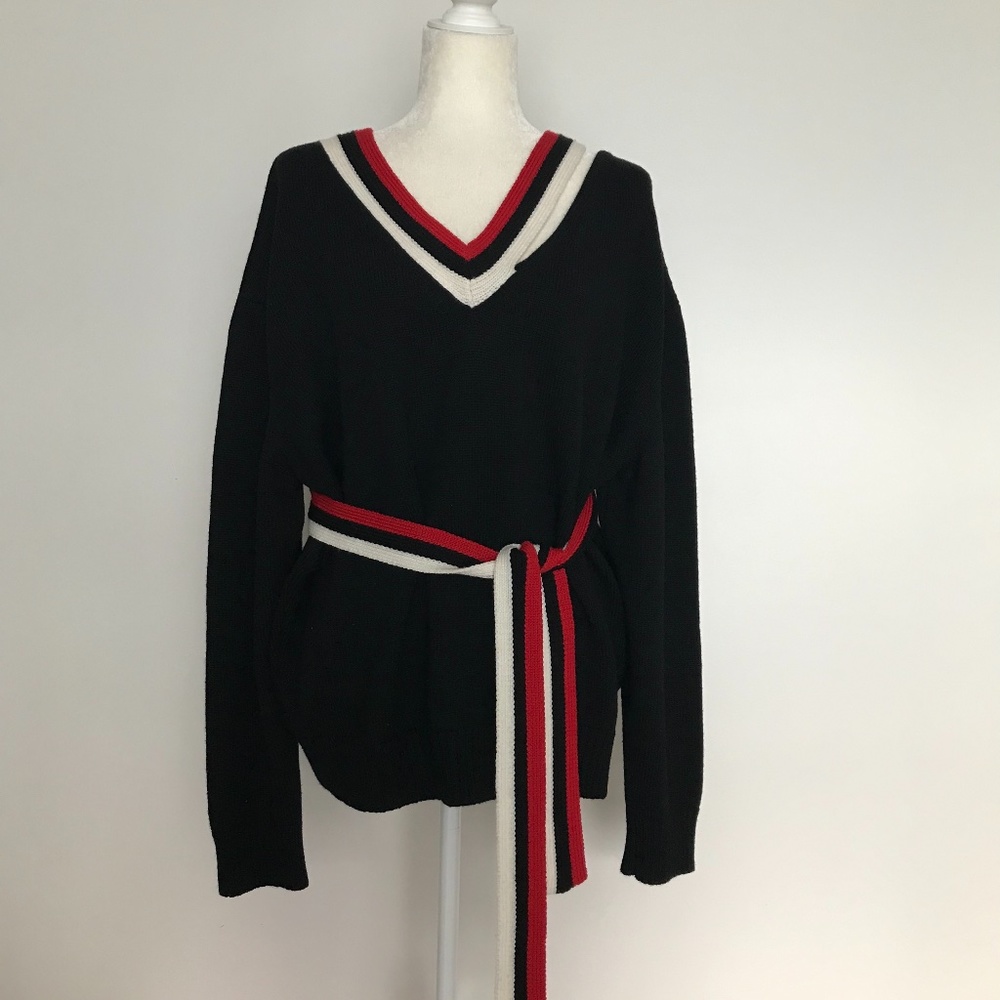MONSE Sweater Deconstructed V-Neck Long Wrap Tie L